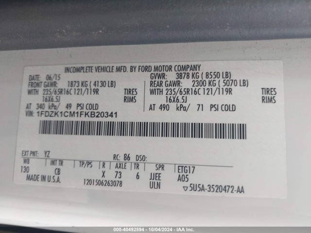 1FDZK1CM1FKB20341 Ford Transit-150 Xlt
