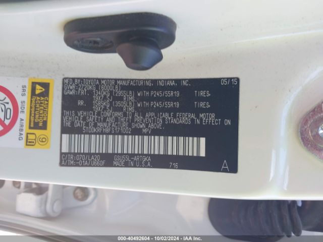 5TDDKRFH8FS171002 Toyota Highlander Limited V6