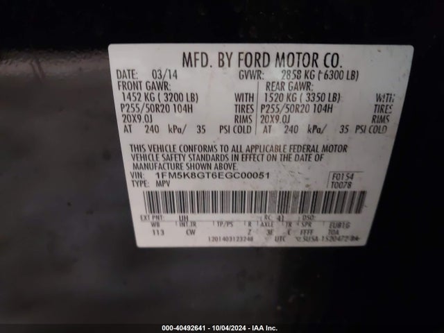 Ford EXPLORER SPORT 2014 1FM5K8GT6EGC00051 Image 9