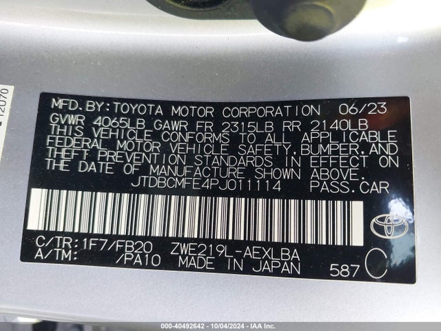 Toyota Corolla Hybrid Le 2023 JTDBCMFE4PJ011114 Image 9