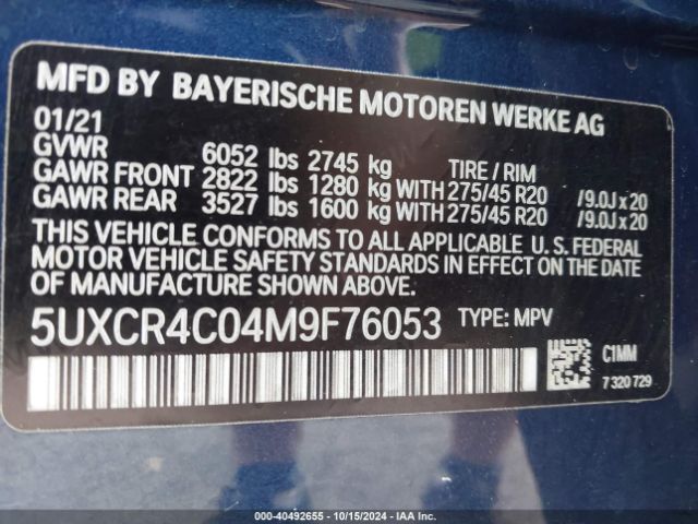5UXCR4C04M9F76053 BMW X5 Sdrive40i