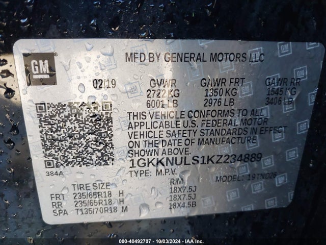 GMC Acadia Slt-1 2019 1GKKNULS1KZ234889 Image 9