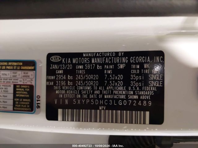 5XYP5DHC3LG072489 KIA Telluride Sx