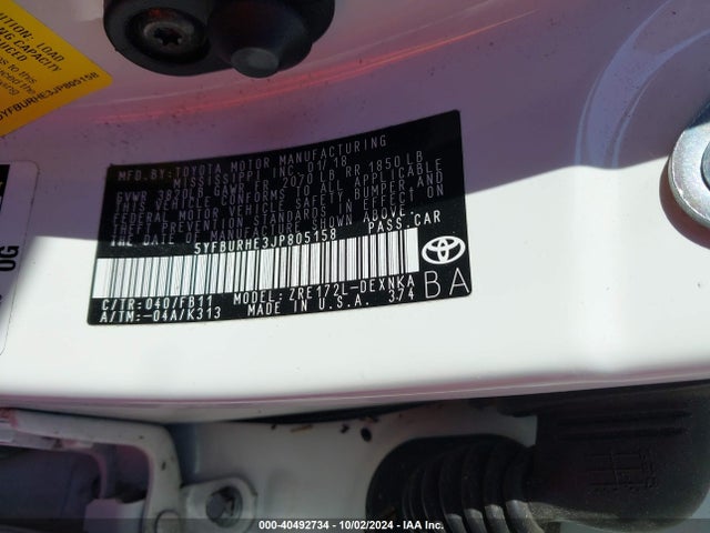 Toyota COROLLA LE 2018 5YFBURHE3JP805158 Image 9