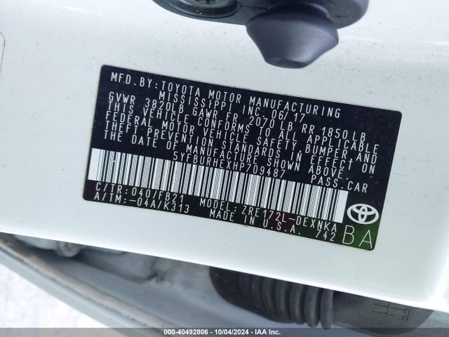 Toyota COROLLA LE 2017 5YFBURHEXHP709487 Image 9