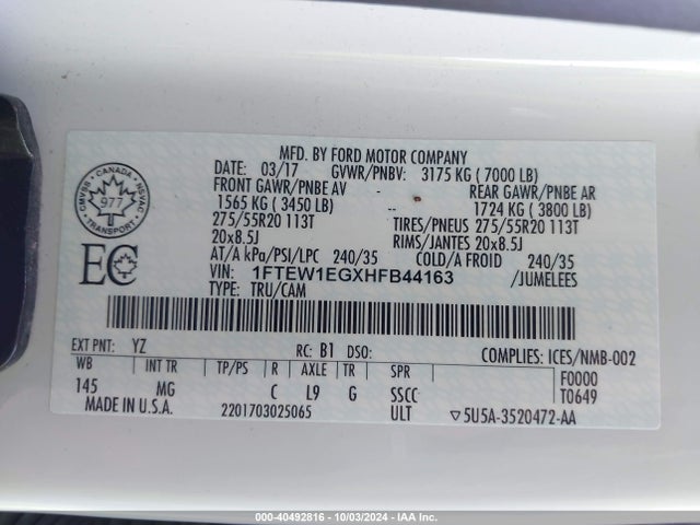 Ford F-150 Xlt 2017 1FTEW1EGXHFB44163 Image 9
