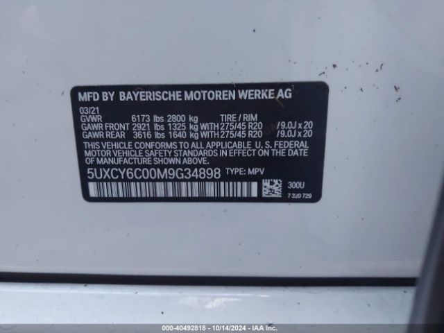 5UXCY6C00M9G34898 BMW X6 Xdrive40i