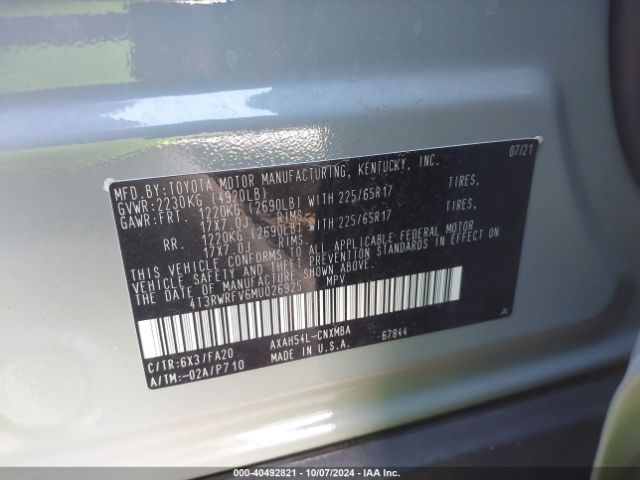 4T3RWRFV6MU026925 Toyota Rav4 Hybrid Xle