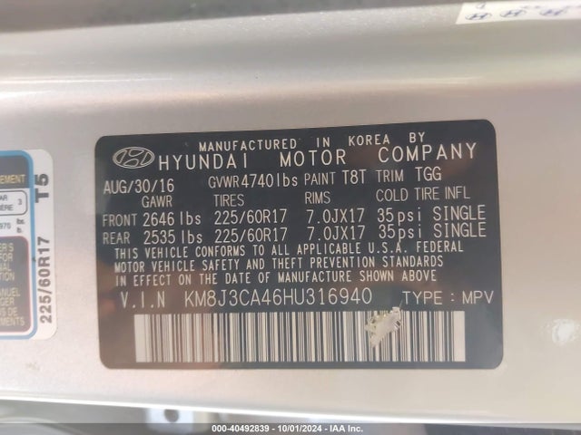 Hyundai TUCSON SE 2017 KM8J3CA46HU316940 Image 9
