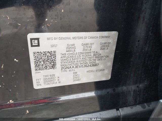 Chevrolet EQUINOX LT 2018 2GNAXJEV0J6243687 Image 9