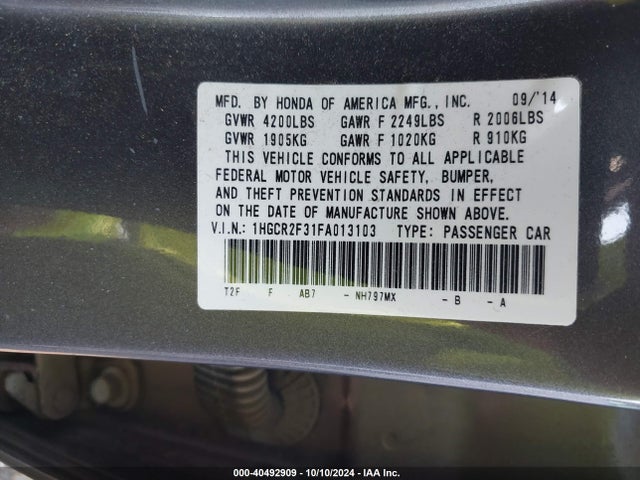 Honda ACCORD LX 2015 1HGCR2F31FA013103 Image 9