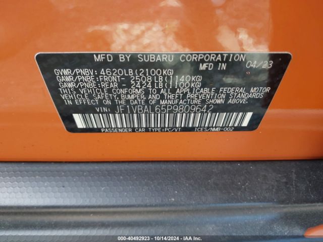 JF1VBAL65P9809642 Subaru Wrx Limited