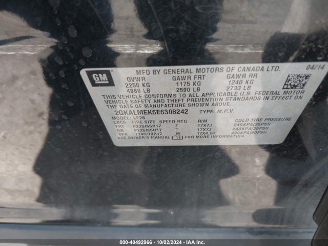 GMC Terrain Sle-1 2014 2GKALMEK6E6308242 Image 9