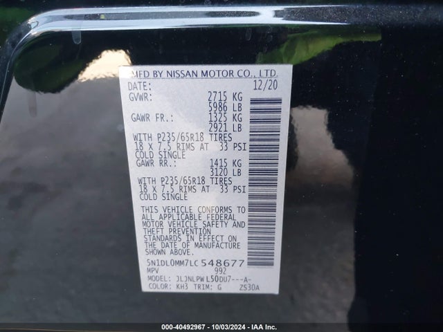 Продажа на аукционе авто 2020 Infiniti Qx60 Pure Awd, vin: 5N1DL0MM7LC548677, номер лота: 40492967