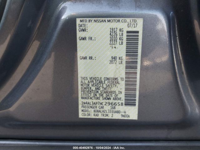 1N4AL3AP7HC296658 Nissan Altima 2.5 Sr