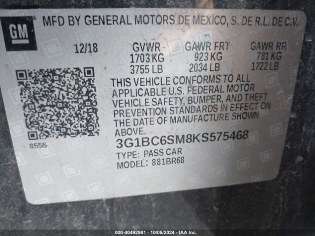 3G1BC6SM8KS575468 Chevrolet CRUZE LS