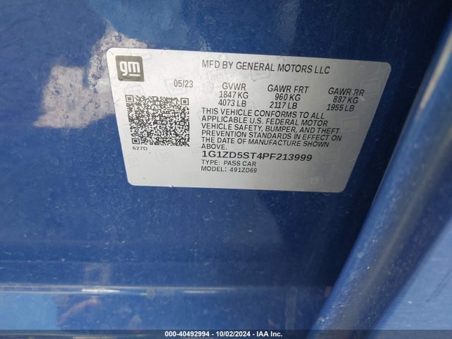 Продаж на аукціоні авто 2023 Chevrolet Malibu Fwd 1lt, vin: 1G1ZD5ST4PF213999, номер лоту: 40492994