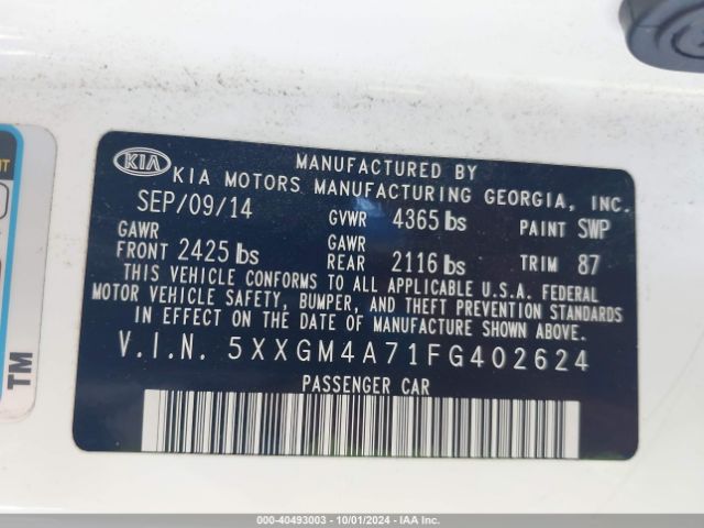 5XXGM4A71FG402624 KIA Optima Lx