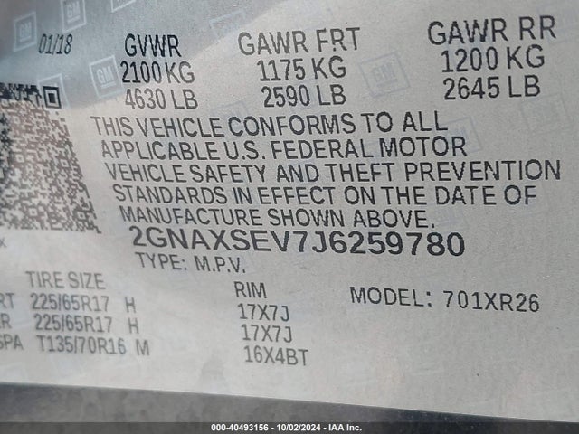 Chevrolet EQUINOX LT 2018 2GNAXSEV7J6259780 Image 9