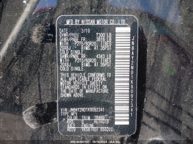 JN8AY2ND1K9092341 Nissan Armada Sl