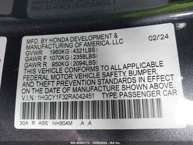 Honda ACCORD EX 2024 1HGCY1F32RA042451 Image 9