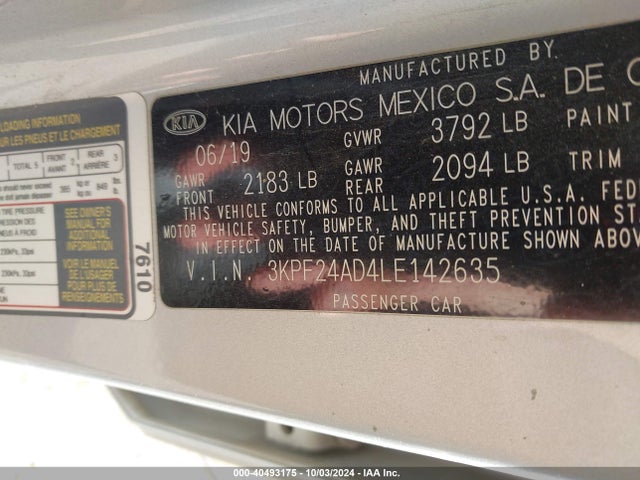 KIA Forte Lxs 2020 3KPF24AD4LE142635 Image 9