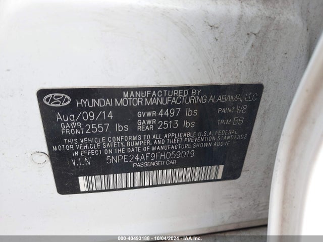 Hyundai SONATA SE 2015 5NPE24AF9FH059019 Image 9