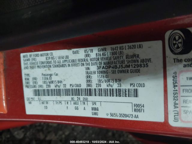 3FADP4BJ5JM129835 Ford FIESTA SE