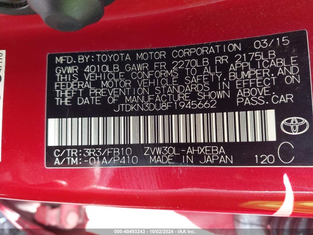 Toyota Prius Two 2015 JTDKN3DU8F1945662 Image 9