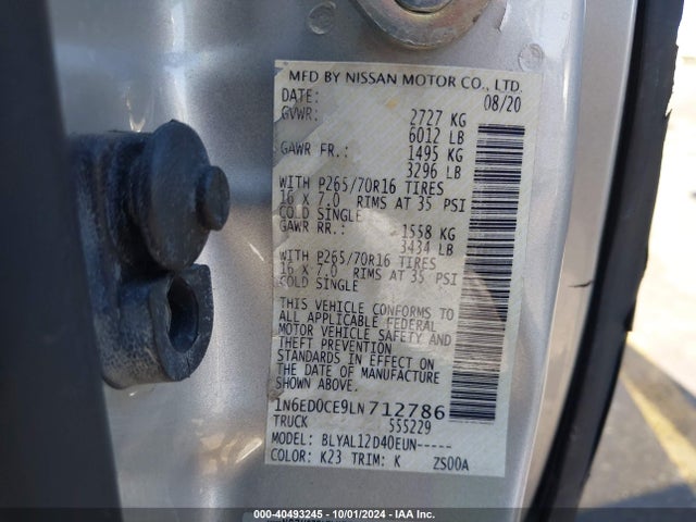Nissan Frontier S 4x2 2020 1N6ED0CE9LN712786 Image 9