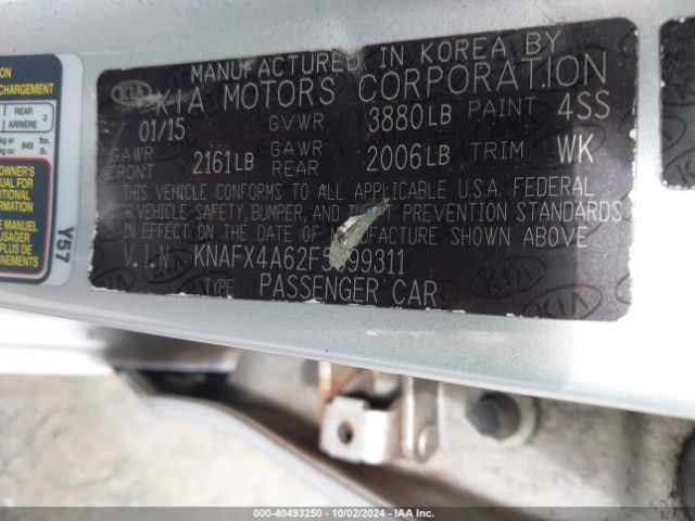 KNAFX4A62F5399311 KIA FORTE LX