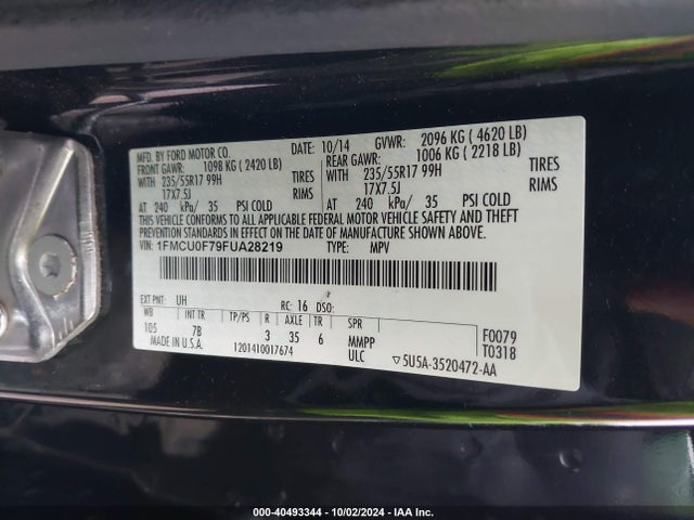 Ford ESCAPE S 2015 1FMCU0F79FUA28219 Image 9