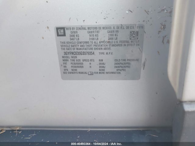 3GYFNCE35GS579354 Cadillac Srx Performance Collection