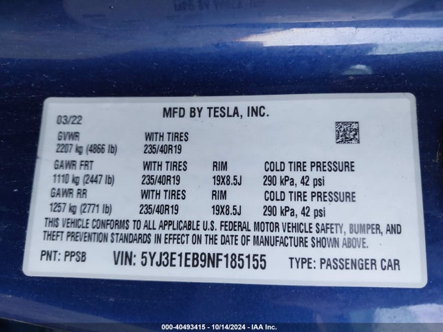 2022 TESLA MODEL 3 5YJ3E1EB9NF185155 Photo 8