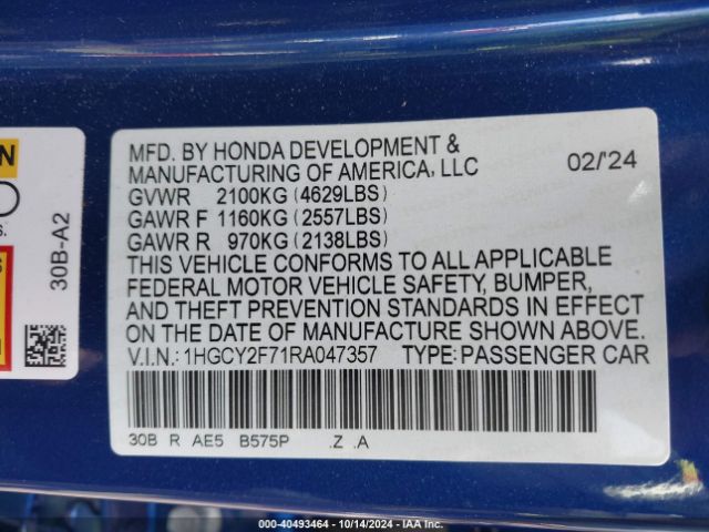 1HGCY2F71RA047357 Honda Accord Hybrid Sport-l