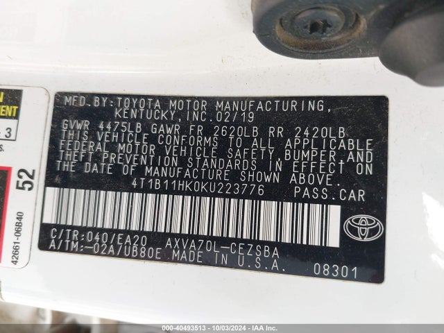 Toyota CAMRY SE 2019 4T1B11HK0KU223776 Image 9