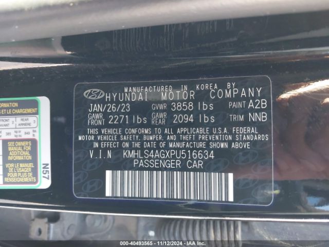 KMHLS4AGXPU516634 Hyundai ELANTRA SEL