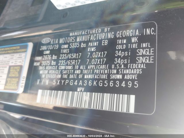 5XYPG4A36KG563495 KIA Sorento 2.4l L