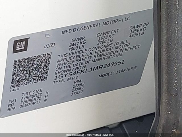 1GYS4FKL1MR243951 Cadillac Escalade 4wd Sport