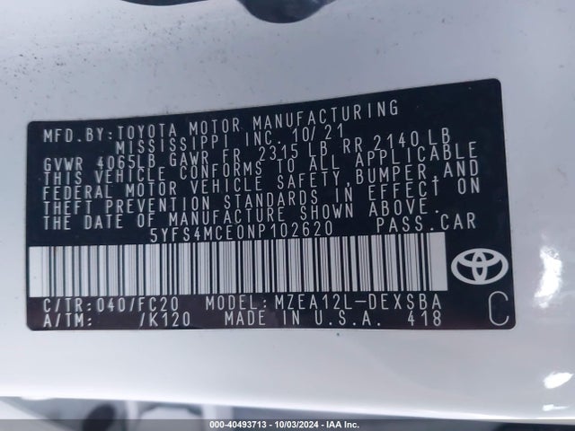 Toyota Corolla Se Nightshade Edition 2022 5YFS4MCE0NP102620 Image 9
