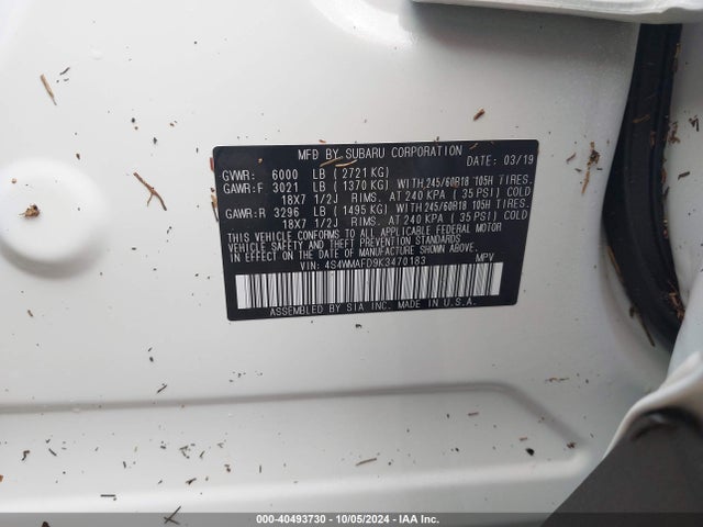 4S4WMAFD9K3470183 Subaru Ascent Premium