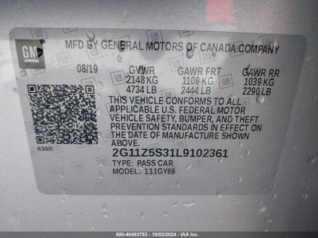 2G11Z5S31L9102361 Chevrolet Impala Fwd Lt
