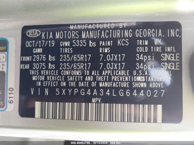5XYPG4A34LG644027 KIA Sorento 2.4l L