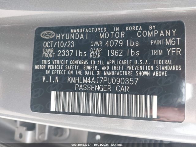 KMHLM4AJ7PU090357 Hyundai Elantra Hybrid Blue