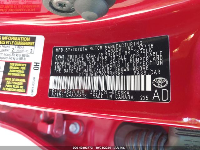 2T1BURHE7KC218382 Toyota Corolla Xse