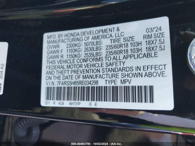 7FARS5H85RE034298 Honda Cr-v Hybrid Sport-l