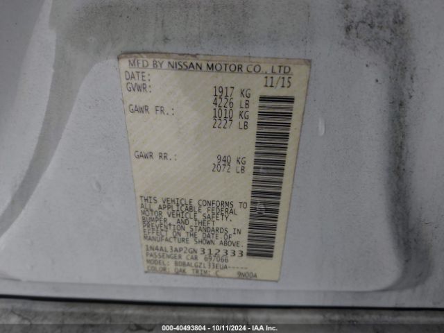 1N4AL3AP2GN312333 Nissan Altima 2.5/2.5 S/2.5 Sl/2.5 Sr/2.5 Sv