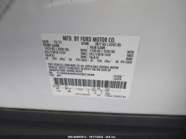 1FM5K8AR6GGB73658 Ford Utility Police Interceptor