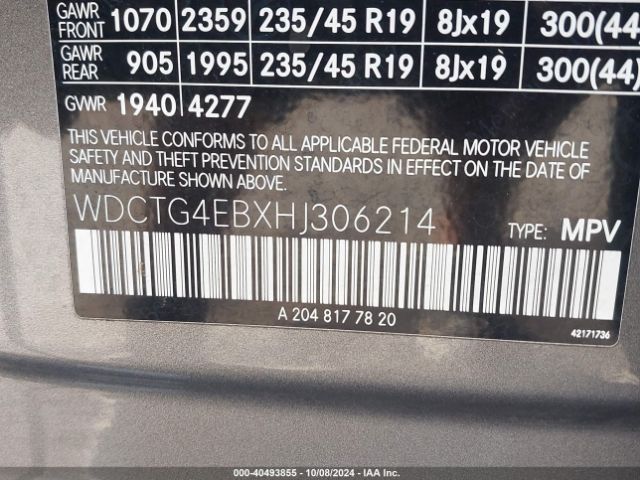 WDCTG4EBXHJ306214 Mercedes-Benz GLA 250