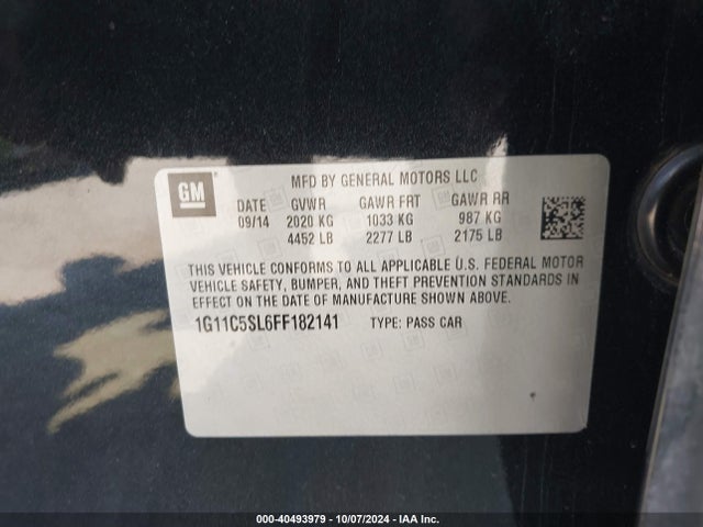 Chevrolet MALIBU 1LT 2015 1G11C5SL6FF182141 Image 9